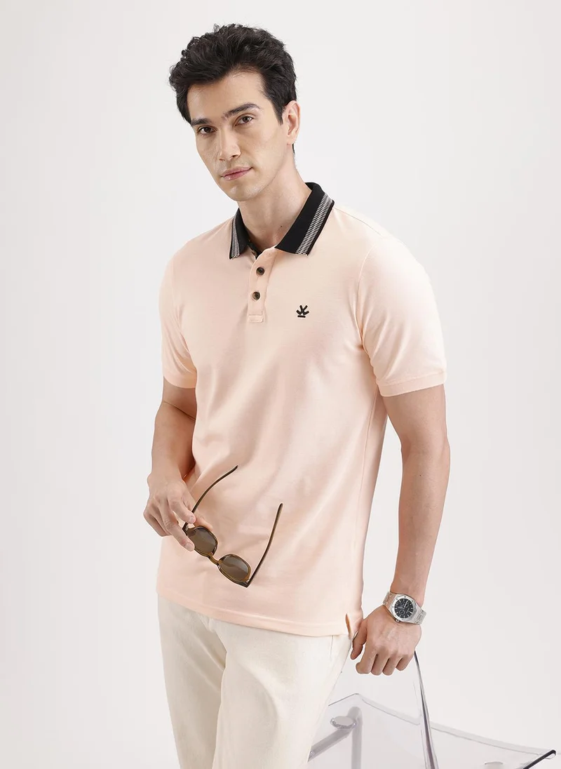 روجن Jacquard Collar Polo T-Shirt  | Peach